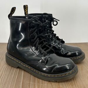 Dr Martens Girls Kids Black Patent Lamper Leather Boots Size 2 Combat